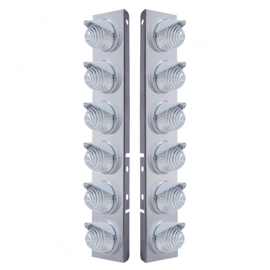 SS Front Air Cleaner Bracket W/12X 17 LED Beehive Lights & Visors For Peterbilt-Amber LED/Clear Lens