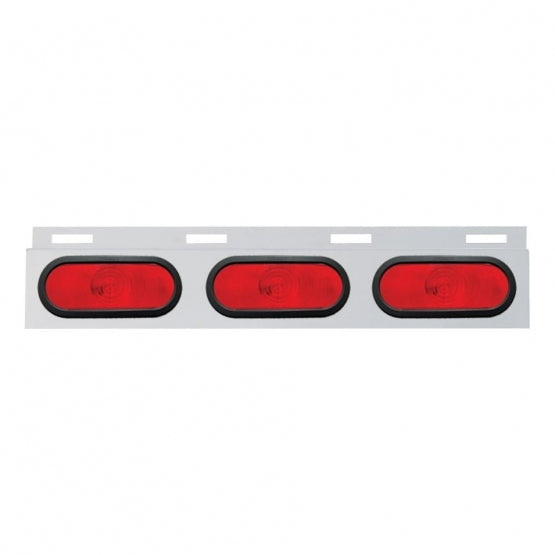 Stainless Top Mud Flap Plate With 3 Oval Lights & Grommet - Red Lens (Each)