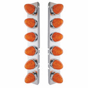 SS Front Air Cleaner Bracket With 12X 19 LED Watermelon Lights & Bezels For Peterbilt-Amber LED/Dark Amber Lens