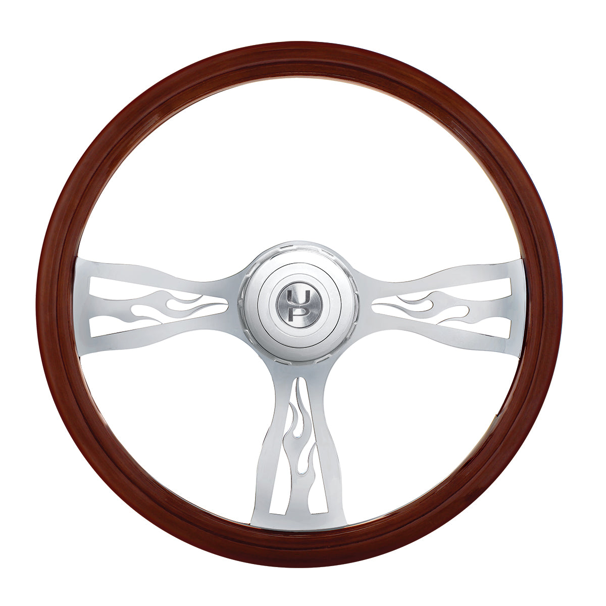 18" Flame Style Wood Steering Wheel With Hub & Horn Button Kit For Peterbilt (2006+) & Kenworth (2003+)