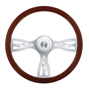 18" Flame Style Wood Steering Wheel With Hub & Horn Button Kit For Peterbilt (2006+) & Kenworth (2003+)