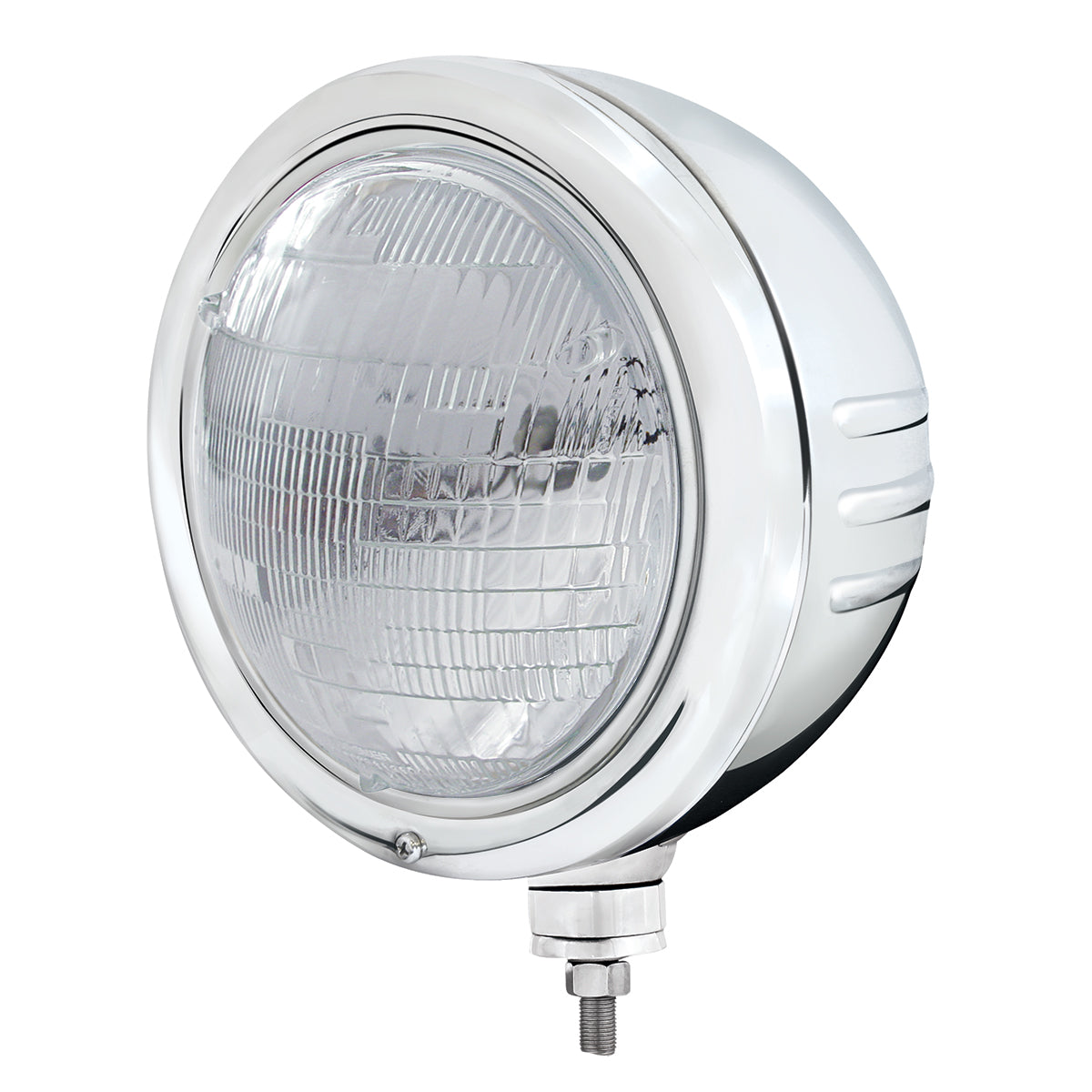 Stainless Classic Embossed Stripe Headlight Housing With 6014 Seal Beam Headlight