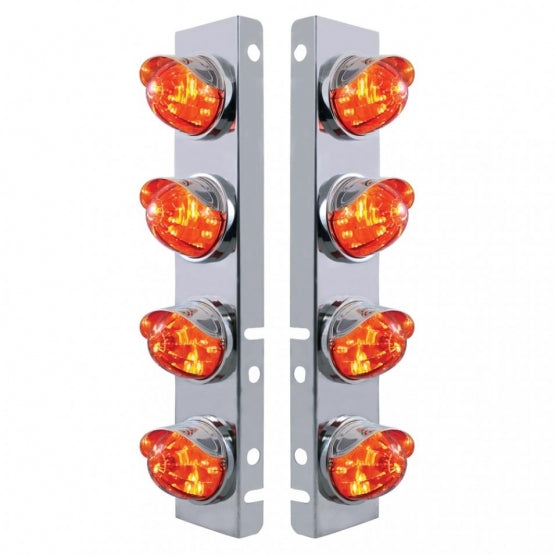 SS Front Air Cleaner Bracket With 8X LED Watermelon Lights & SS Visors For Peterbilt-Amber LED/Dark Amber Lens