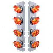 SS Front Air Cleaner Bracket With 8X LED Watermelon Lights & SS Visors For Peterbilt-Amber LED/Dark Amber Lens