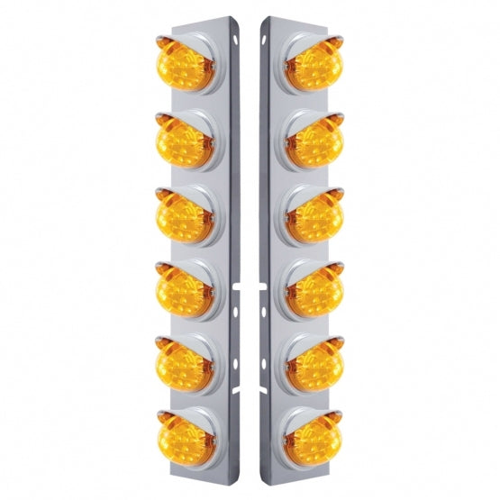 SS Front Air Cleaner Bracket With 12X 17 Amber LED Dual Function Reflector Lights & Visors For Peterbilt -Amber Lens