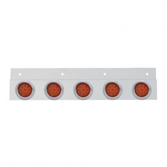 Stainless Top Mud Flap Plate With 5X 9 LED 2" Reflector Lights & Visors - Red LED/Red Lens (Each)
