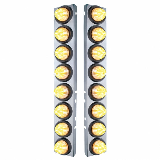 SS Front Air Cleaner Bracket With 16X 9 LED 2" Beehive Lights For Peterbilt -Amber LED/Clear Lens