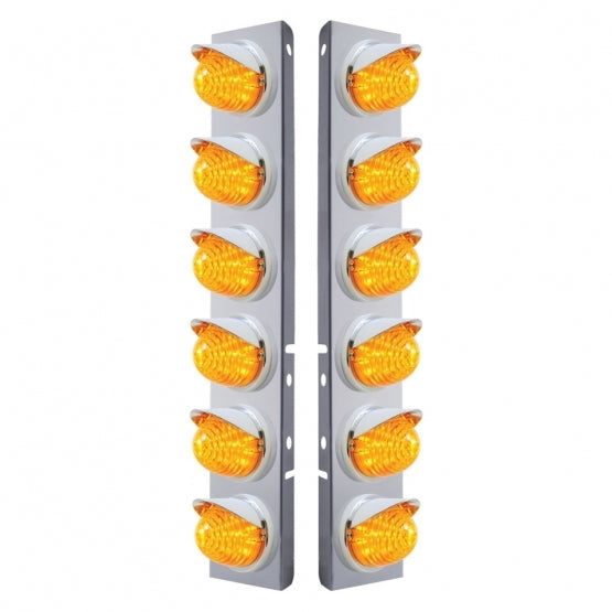 SS Front Air Cleaner Bracket W/12X 17 LED Beehive Lights & Visors For Peterbilt-Amber LED & Lens