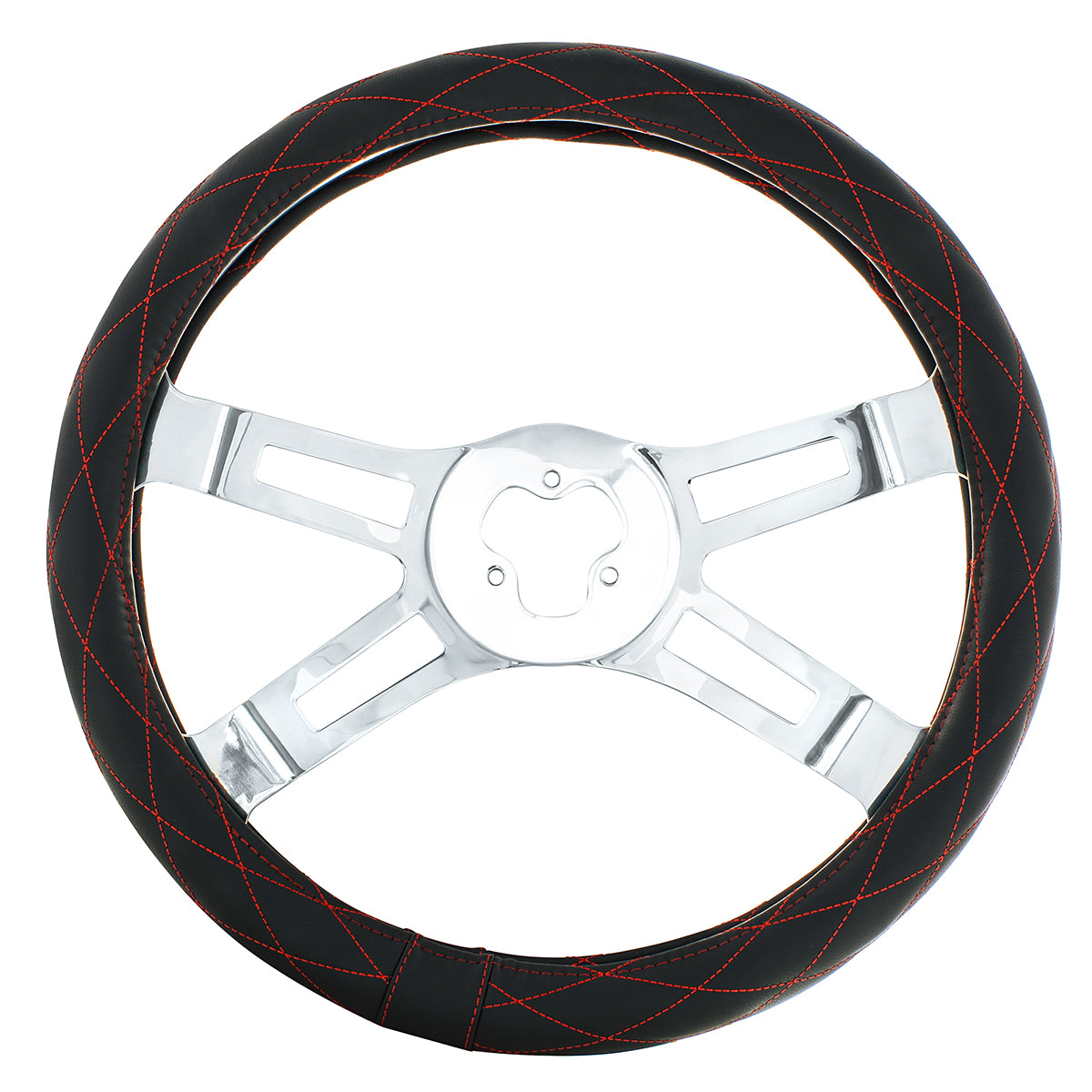 18" Crystal Stitched Leather Steering Wheel Cover - Red Stitching