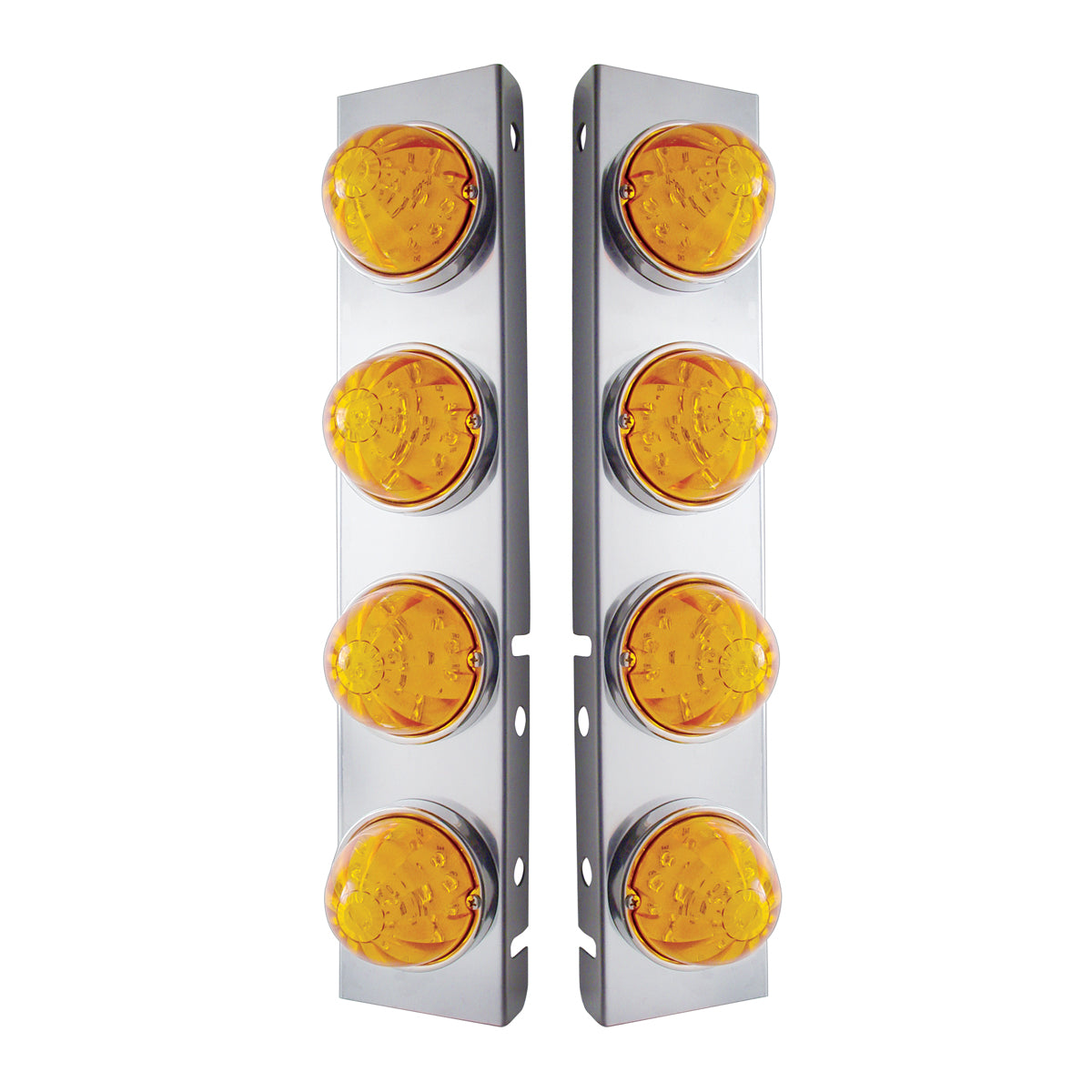 SS Front Air Cleaner Bracket With 8X 17 LED Watermelon Lights & SS Bezels For Peterbilt-Amber LED & Lens (Pair)