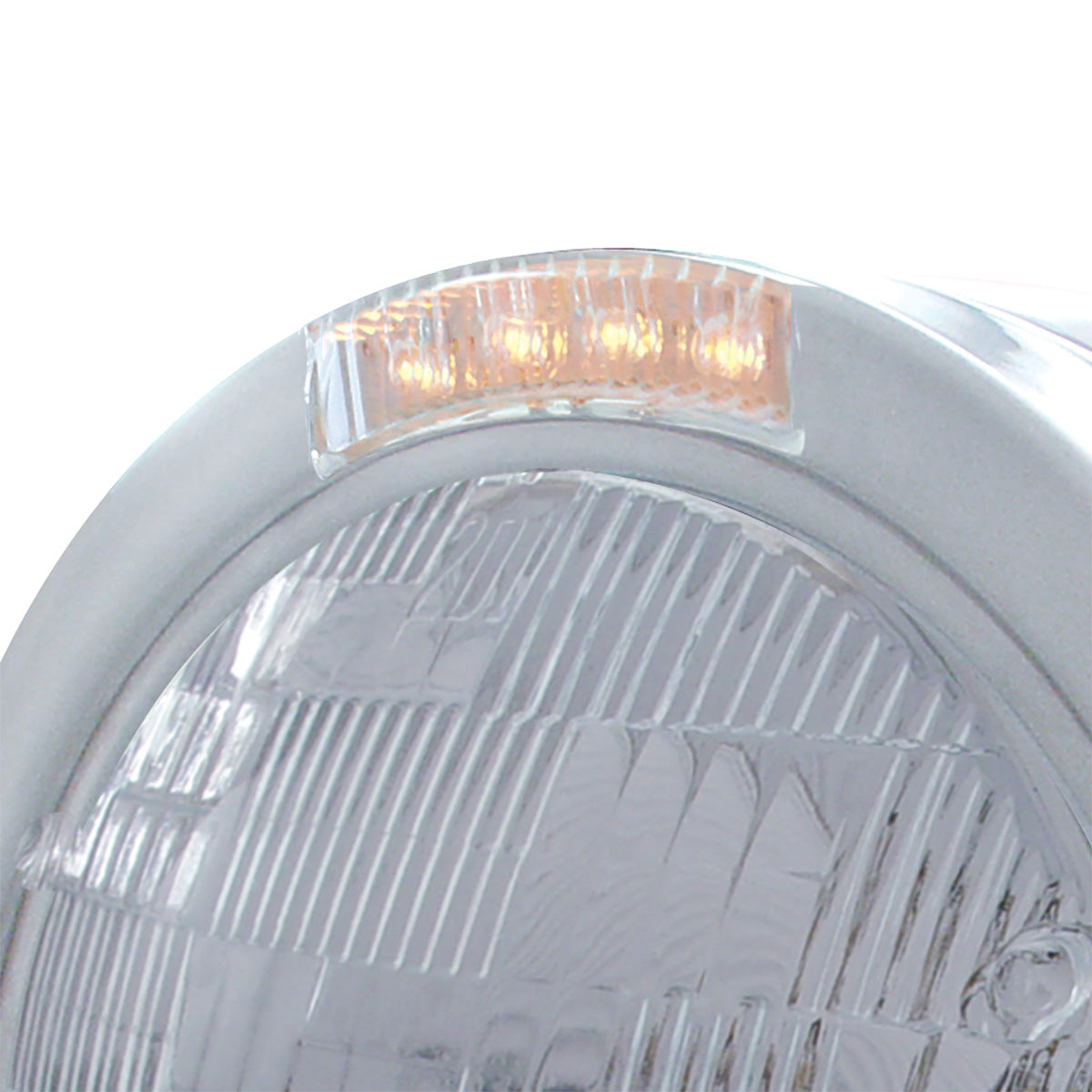 Stainless Steel Bullet Half Moon Headlight H6024 Bulb & LED Turn Signal - Clear Lens