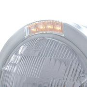 Stainless Steel Bullet Half Moon Headlight H6024 Bulb & LED Turn Signal - Clear Lens
