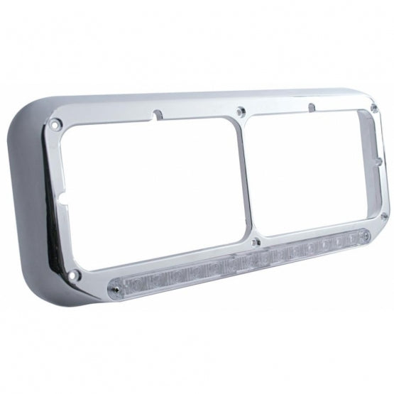 14 LED Chrome Rectangular Dual Headlight Bezel - Amber LED/Clear Lens