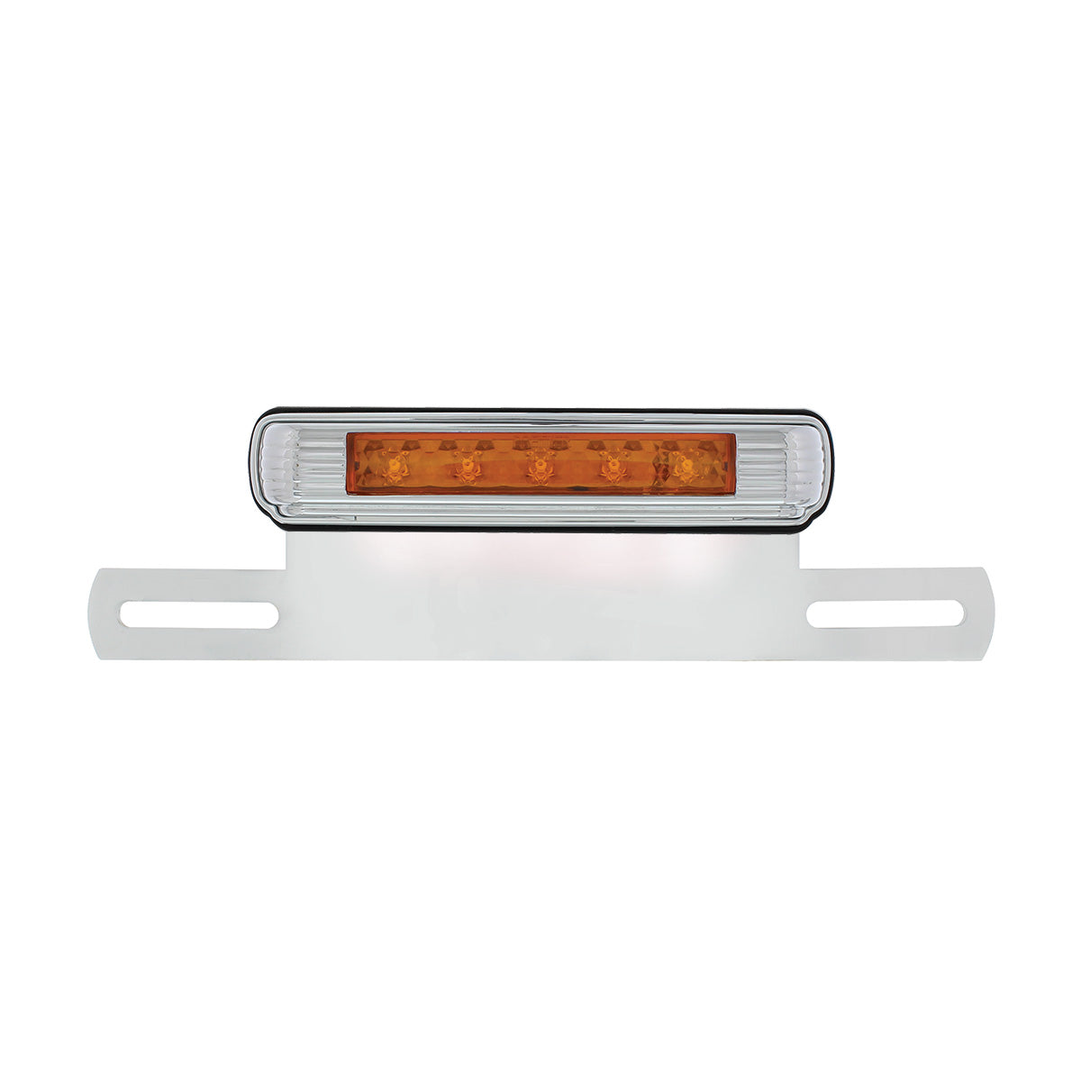 Chrome License Plate Light & Bracket With Amber LED Auxiliary Light - Amber LED/Amber Lens