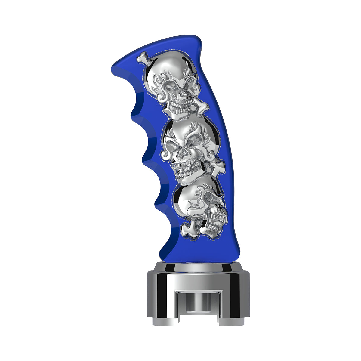 Thread-On Skulls Pistol Grip Gearshift Knob With 13/15/18 Speed Adapter - Indigo Blue/Chrome