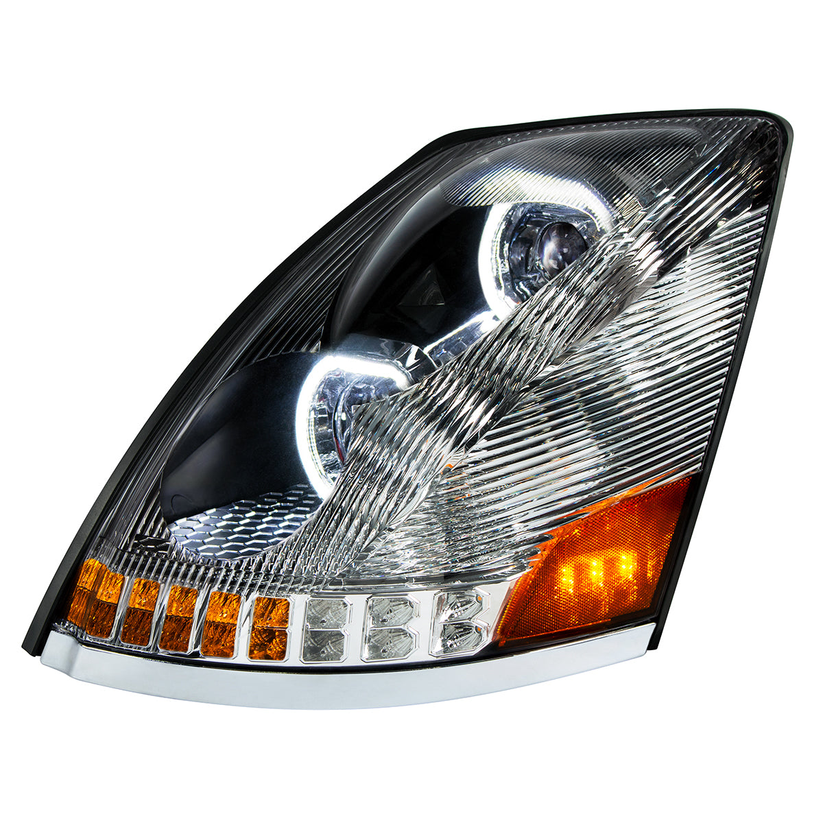 Chrome 10 LED Headlight For 2003-2017 Volvo VN/VNL - Driver Side