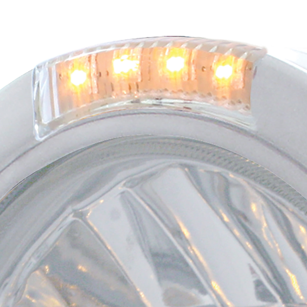 Stainless Steel Bullet Half Moon Headlight H4 With 10 Amber LED & Signal - Clear Lens