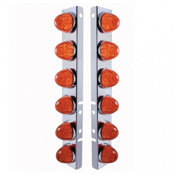 SS Front Air Cleaner Bracket With 12X LED Watermelon Lights & SS Bezels For Peterbilt-Amber LED/Dark Amber Lens