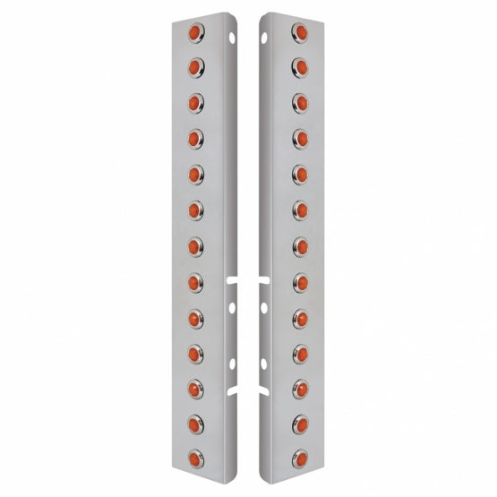SS Front Air Cleaner Bracket With 26X 3 Amber Hi/Lo LED 3/4" Mini Crystal Lights & SS Bezels For Peterbilt-Amber Lens