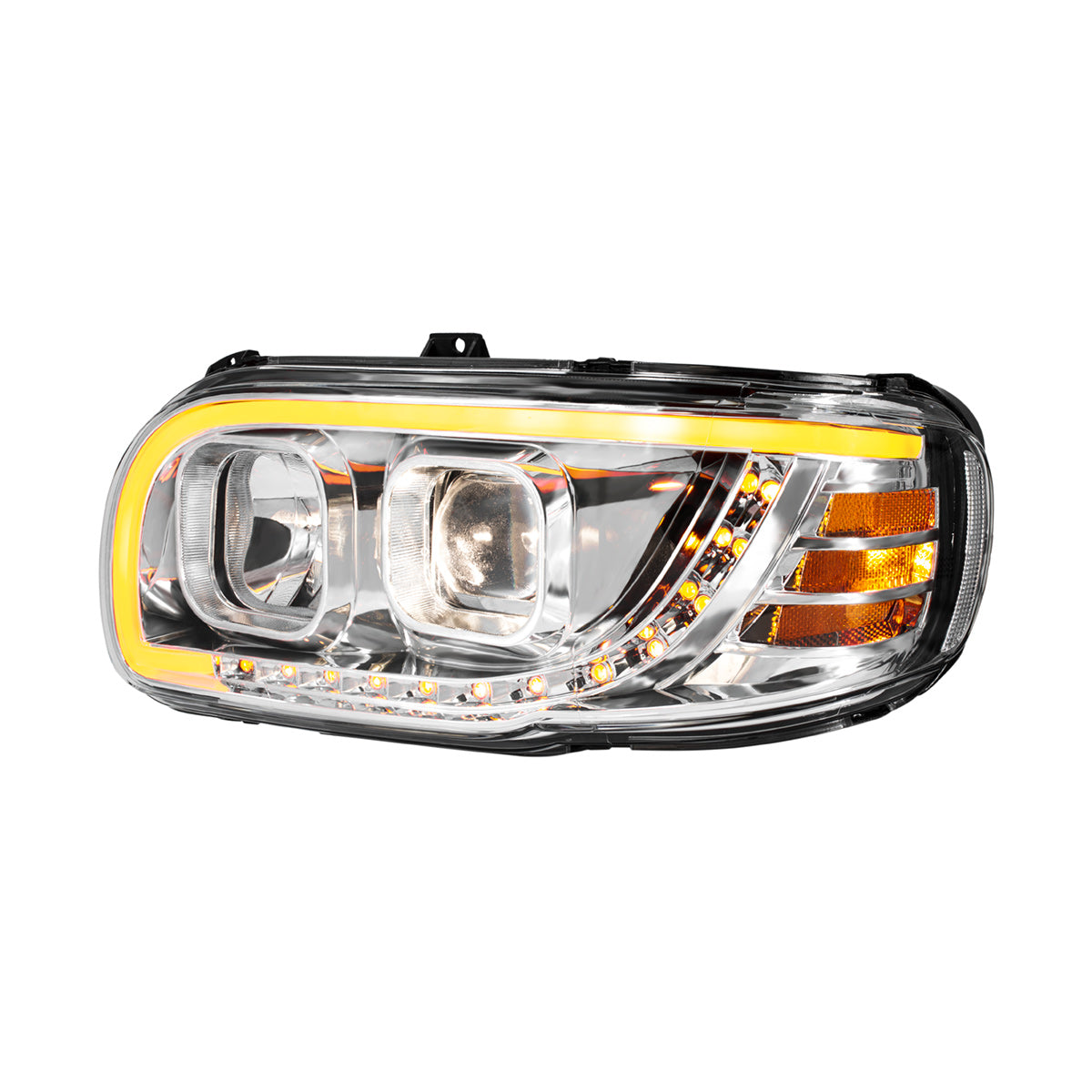 Chrome Projection Headlight With LED Turn Signal & Light Bar For 2008-2024 Peterbilt 389-Driver