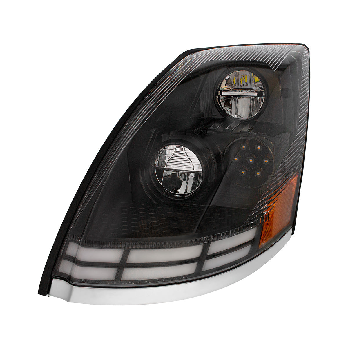 Black LED Headlight With Dual Color LED Light Bars For 2003-2017 Volvo VN/VNL - Driver