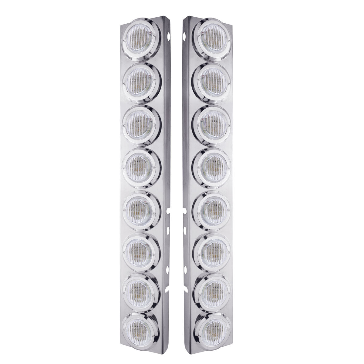 SS Front Air Cleaner Bracket With 16X 9 LED 2" Lights & Bezels For Peterbilt-Amber LED/Clear Lens