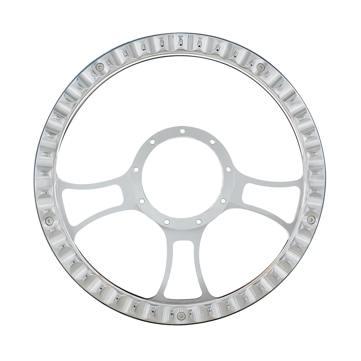 14" Chrome Aluminum Blade Style Steering Wheel With Black Engineered Leather Grip