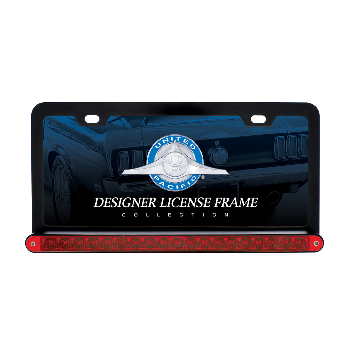Black License Plate Frame With 19 LED 12" Reflector Light Bar - Red LED/Red Lens