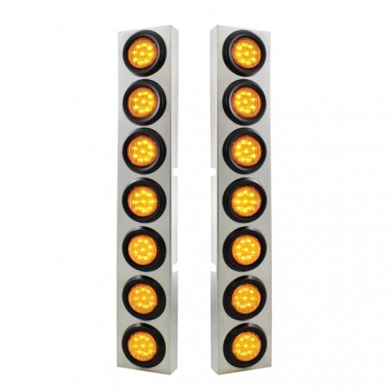 SS Front Air Cleaner Bracket With 14X 9 LED 2" Lights Bezel For KW Trucks -Amber LED & Lens