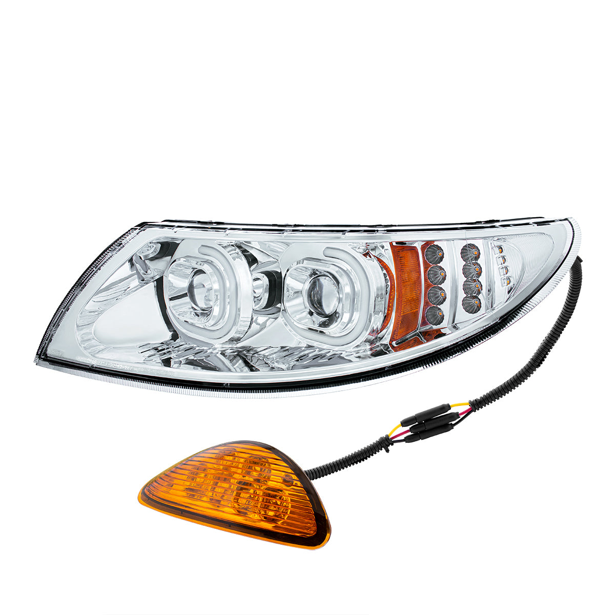 Chrome LED Projector Headlight With Rear Facing Turn Signal For International Durastar 2002-2018 - Driver