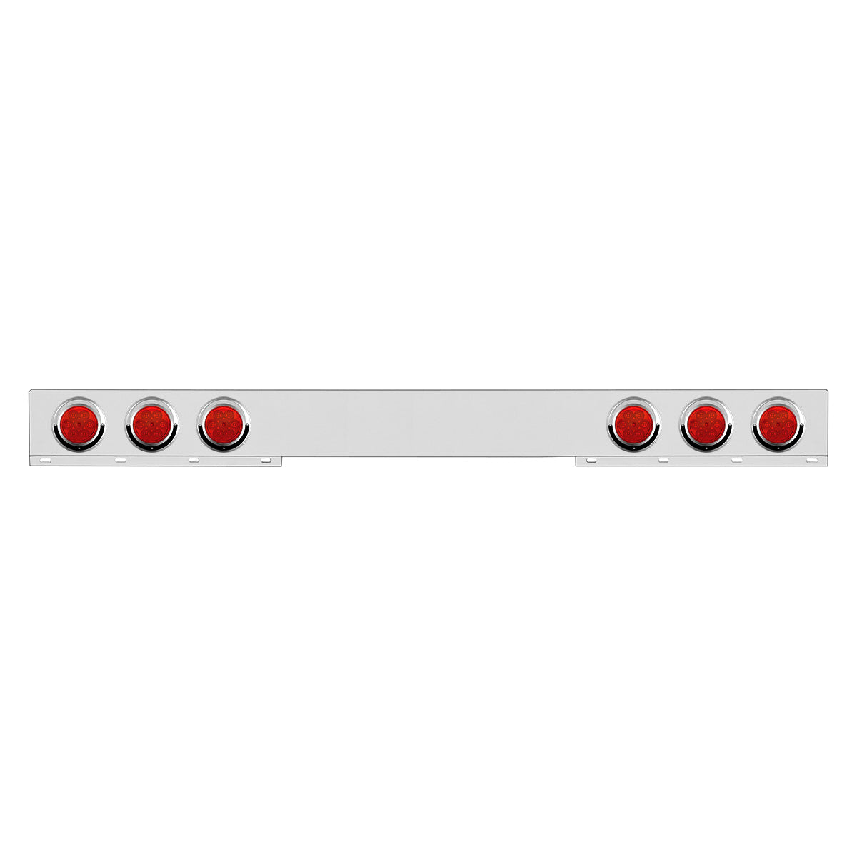 Chrome 1 Piece Rear Light Bar With Six 7 LED 4" Reflector Lights & Visors - Red LED/Red Lens