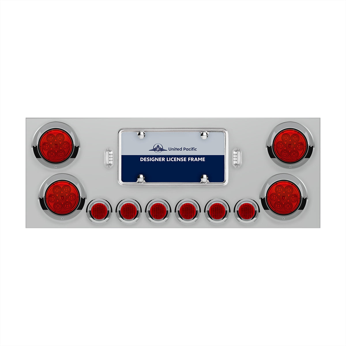 SS Rear Center Panel With 4X 7 LED 4" Reflector Lights & 6X 9 LED 2" Lights & Visors -Red LED & Lens