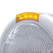 Stainless Steel Classic Half Moon Headlight H6024 Bulb & LED Turn Signal - Amber Lens