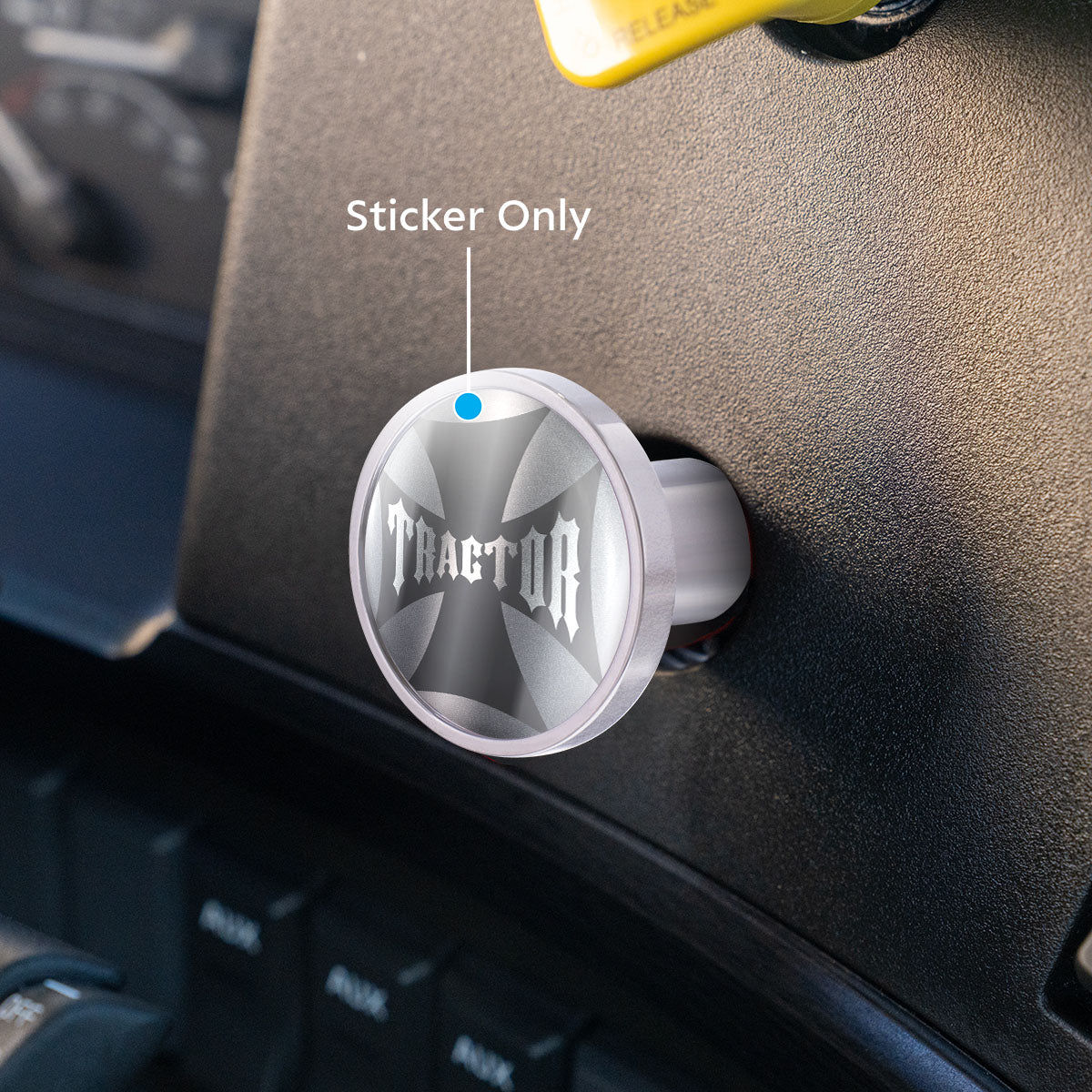 "Tractor" Maltese Cross Air Valve Knob Candy Color Sticker - Liquid Silver