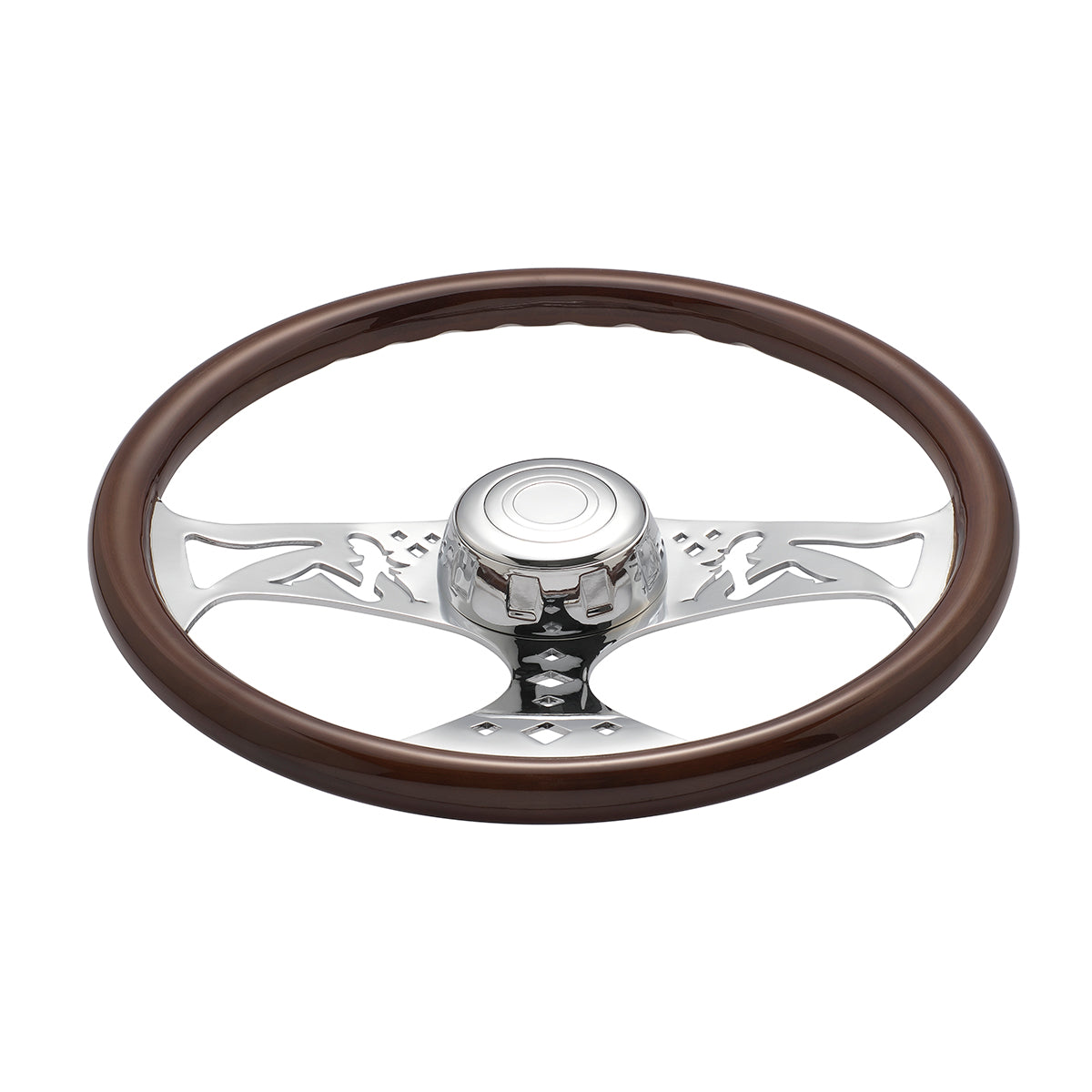 18" Lady Steering Wheel With Chrome Horn Bezel And Horn Button - Woodgrain
