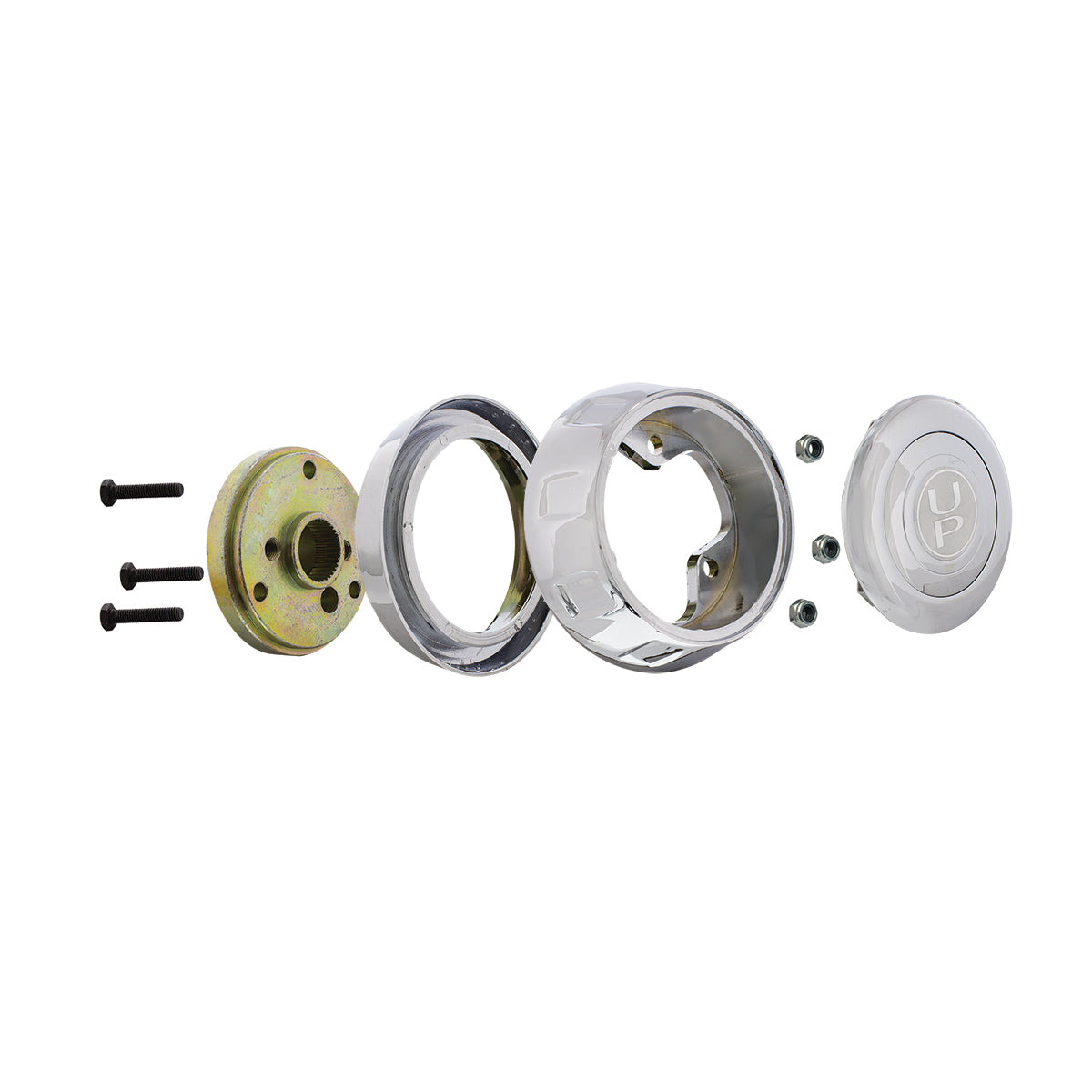 Chrome Steering Wheel Hub & Horn Button Kit For Kenworth (1995-1997) & Peterbilt (1993-1998)