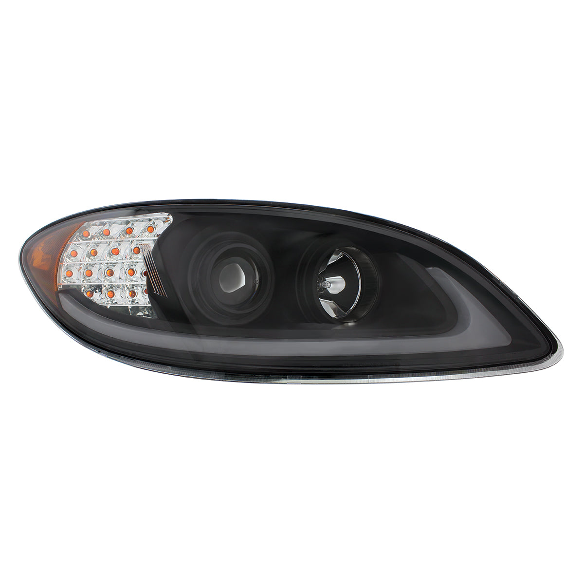 Black Projection Headlight With LED Turn Signal & Light Bar For 2006-2017 International Prostar - Passenger