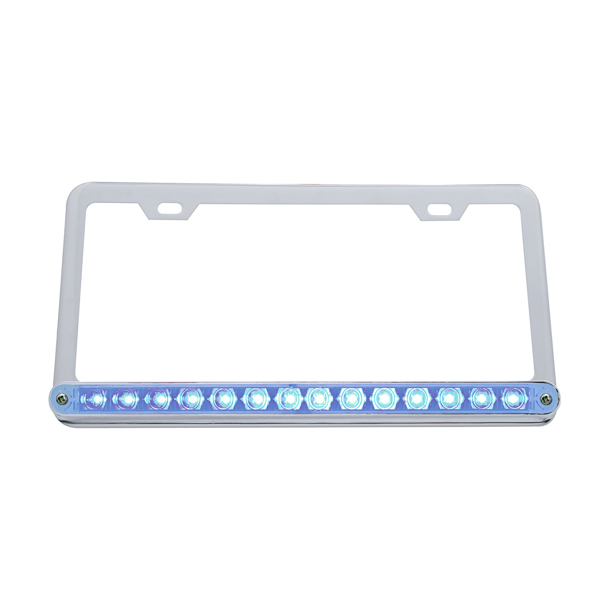 Chrome License Plate Frame With 14 LED 12" Light Bar - Amber LED/Clear Lens