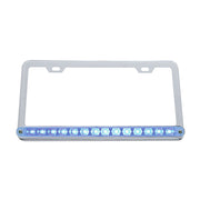 Chrome License Plate Frame With 14 LED 12" Light Bar - Amber LED/Clear Lens