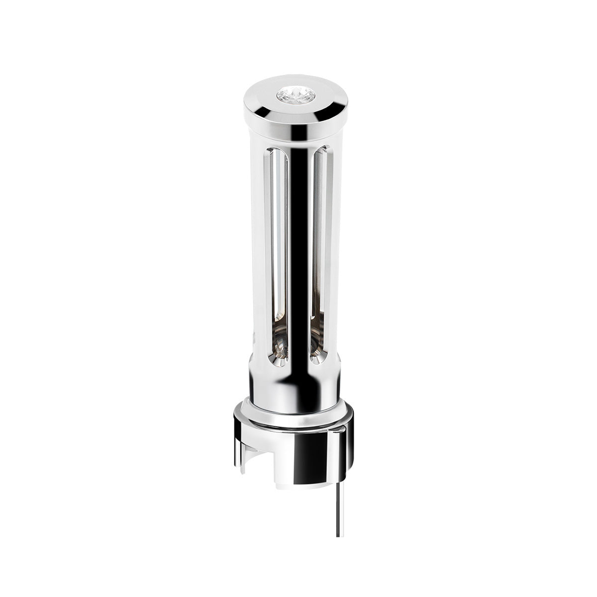 Thread-On Chrome Sonoma Style Gearshift Knob With LED 13/15/18 Speed Adapter-Clear Crystal/White LED