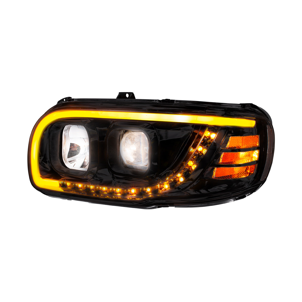 Blackout Projection Headlight With LED Turn Signal & Light Bar For 2008-2024 Peterbilt 389-Driver