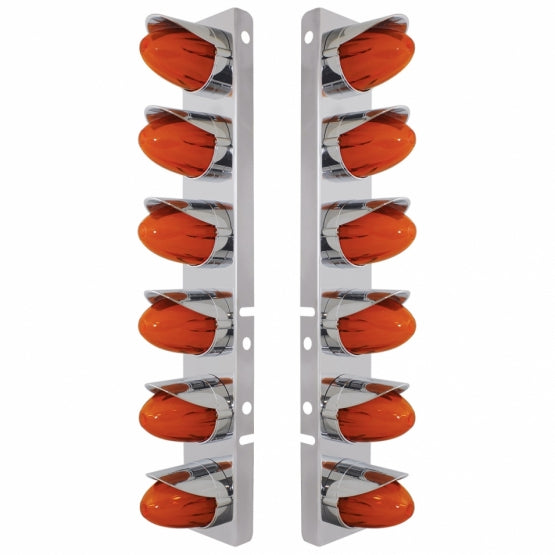 SS Front Air Cleaner Brkt With 12X Amber Hi/Lo LED GloLight Watermelon Grakon Light & Visor For Peterbilt-Amber Lens