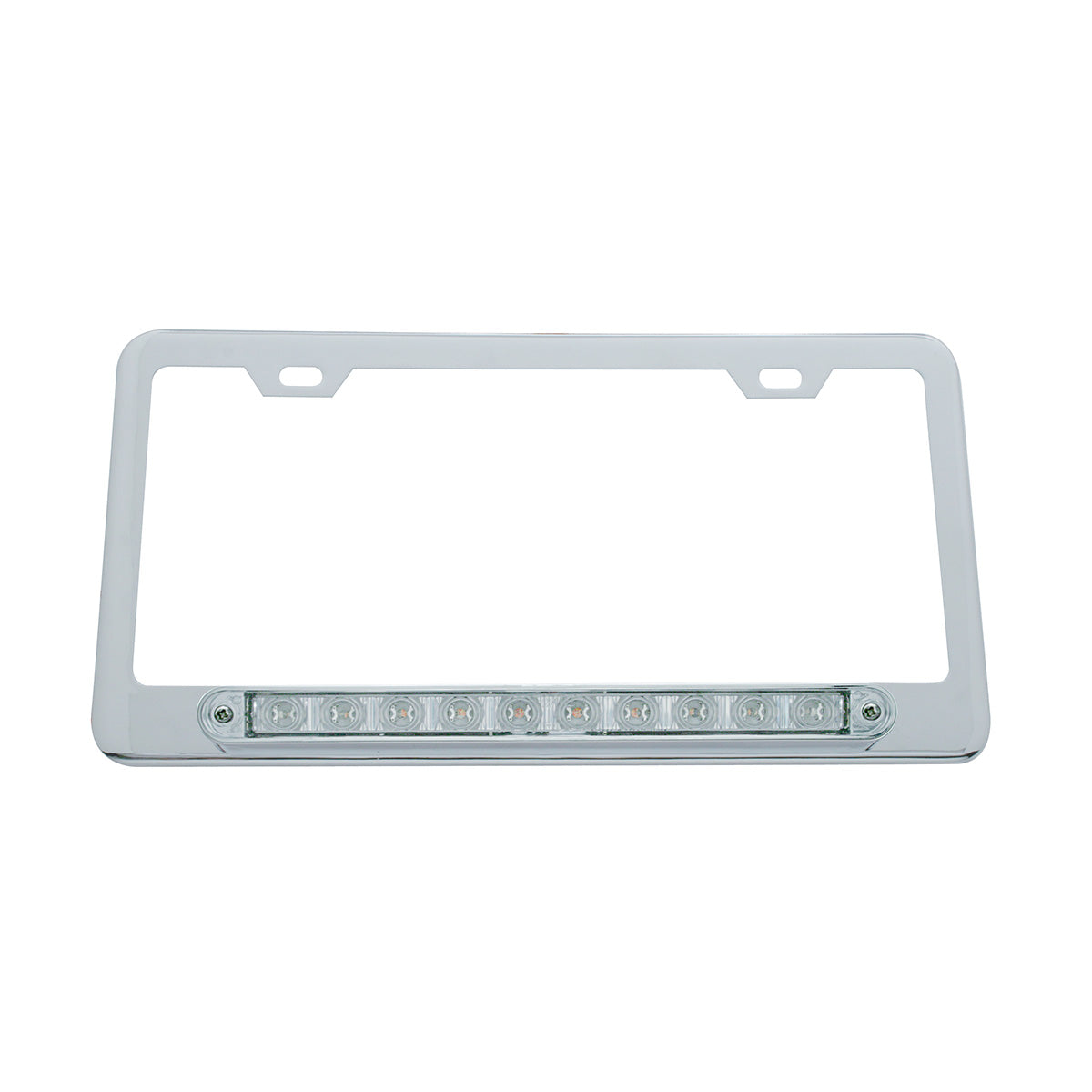 Chrome License Plate Frame With 10 LED 9" Light Bar - Amber LED/Clear Lens