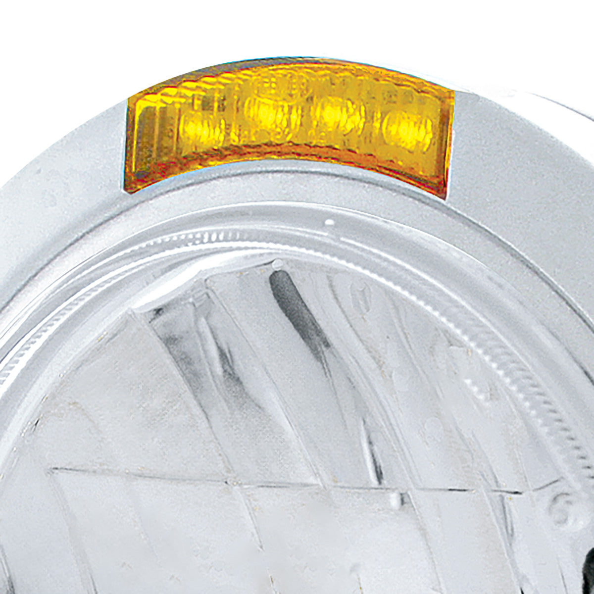 Stainless Steel Bullet Classic Headlight H4 With 10 Amber LED & Dual Mode LED Signal - Amber Lens