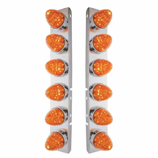 SS Front Air Cleaner Bracket With 12X 19 LED Watermelon Lights & Bezels For Peterbilt-Amber LED/Dark Amber Lens