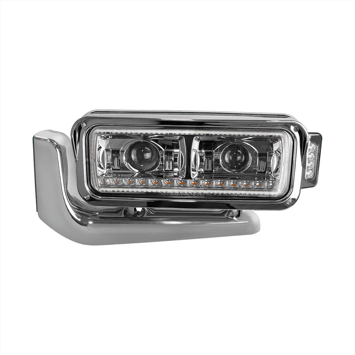 High Power LED Chrome Projection Headlight Assembly With Mounting Arm & Turn Signal - Driver