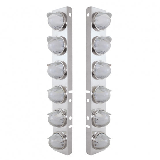 SS Front Air Cleaner Brkt With 12X 9 Amber Hi/Lo LED Watermelon GloLight & Visors For Peterbilt-Clear Lens