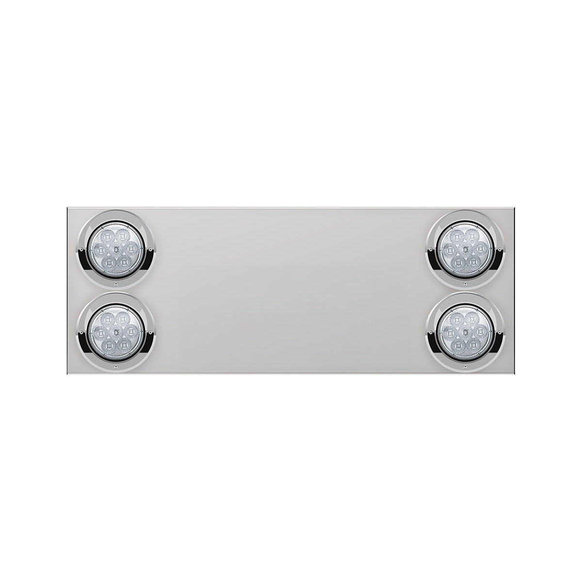 33-3/4" Stainless Rear Center Panel With Four 7 LED 4" Reflector Lights&Visors(No LP Holes)-Red LED/Clear Lens