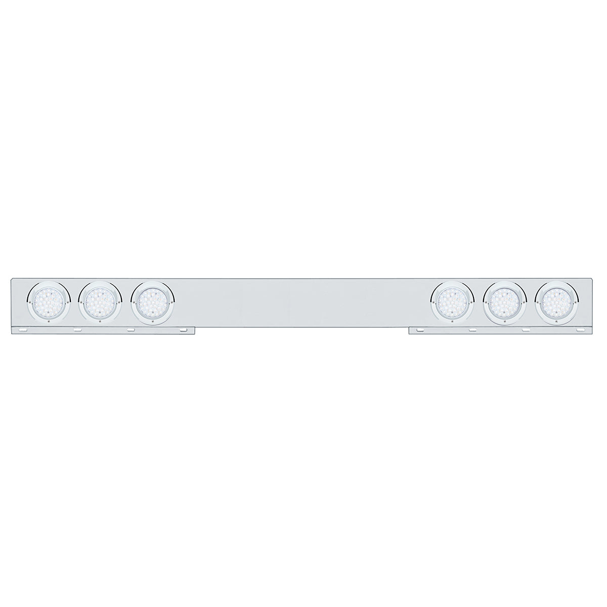 Chrome 1 Piece Rear Light Bar With Six 36 LED 4" Lights & Visors - Red LED/Clear Lens