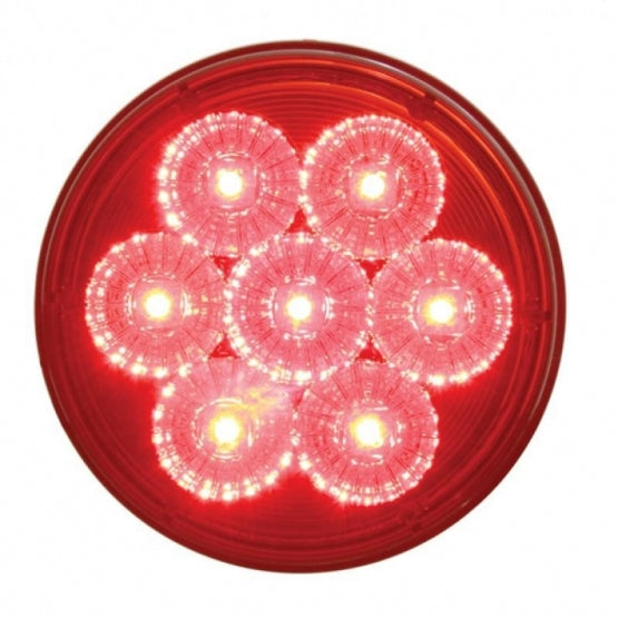 Stainless 1 Piece Rear Light Bar With 6X 7 LED 4" Reflector Lights & Bezels - Red LED/Red Lens